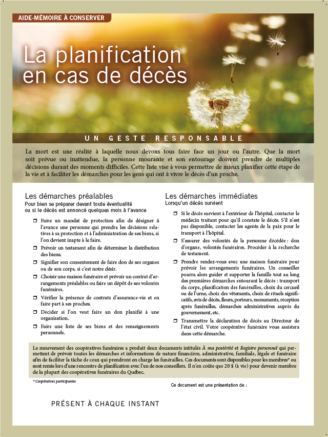 Cartons La planification en cas de décès