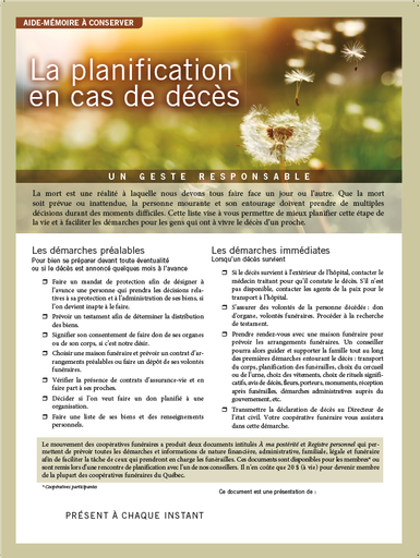 Cartons La planification en cas de décès